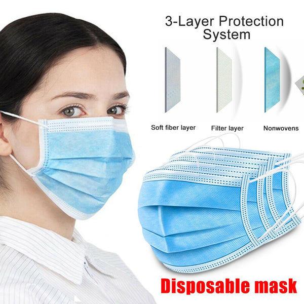 50pcs 3 Layer Disposable Protective Face Mouth Masks Anti PM2.5 Dustproof Facial Protective Cover Safety Masks