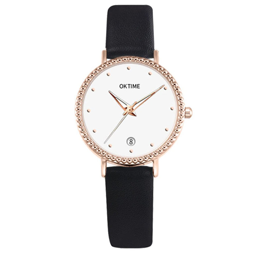 Creative Women Watches Dot Golden Border Dial Ladies Quartz Wristwatch Simple Leather Strap Clock Fashion Gift Zegarki Damskie@5