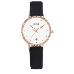 Creative Women Watches Dot Golden Border Dial Ladies Quartz Wristwatch Simple Leather Strap Clock Fashion Gift Zegarki Damskie@5